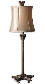 Buffet Antique Gold Table Lamp Round Semi Bell Shade  