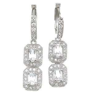   925 Sterling Silver Emerald Cut Antique Style Pave Earrings Jewelry