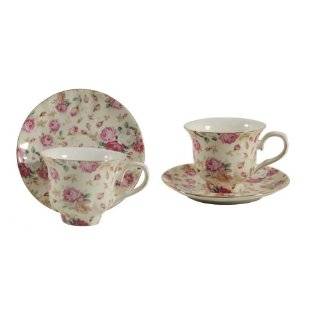   Ounce Porcelain Tea Cup and Saucer with Gold Trim, Set of 2 Gift Boxed