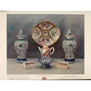  1908 Print Antique Porcelain China Teapot Jar Tray Bowl 