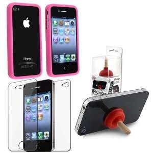  Apple® iPhone® iPod® Stand + Pink Bumper TPU Rubber Skin Case 