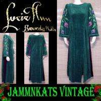 Vtg LUCIE ANN TULIP EMBROIDERY Lounge Dress Robe   L  