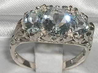 LARGE SOLID SILVER 3ct NATURAL ICE BLUE AQUAMARINE RING  