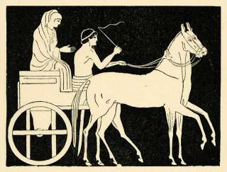 1890 Wood Engraving Chariot Horse Vase Painting Ancient Greece Wheels 