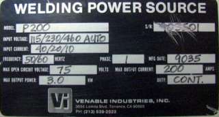 Pulsweld P 200 Amp 3KW Power Supply Auto Ranging input  