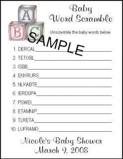 Personalized BABY WORD SCRAMBLE Baby Shower Game  