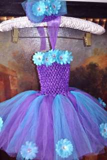 tutu dress headband bow baby & girl purple/turquoise  