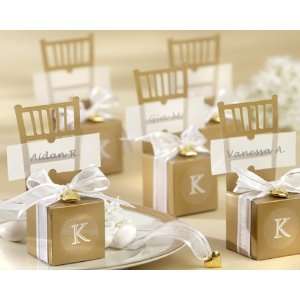  Miniature Gold Chair Favor Box with Heart Charm and Ribbon 