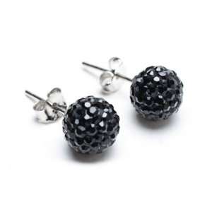   Sterling Silver Black Crystal Ball Stud Earrings Jewelry 
