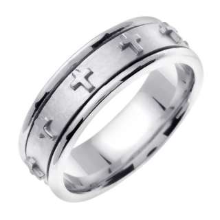 14K White Gold Cross Wedding Band Ring 7.0 mm Men Women  