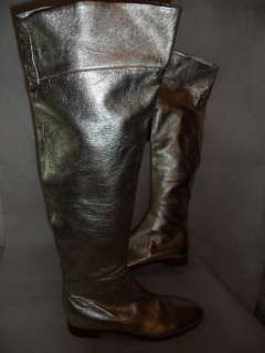 SR21 SERGIO ROSSI WOMAN BOOTS SIZE 8.5 OVER THE KNEE GOLD LEATHER NEW 