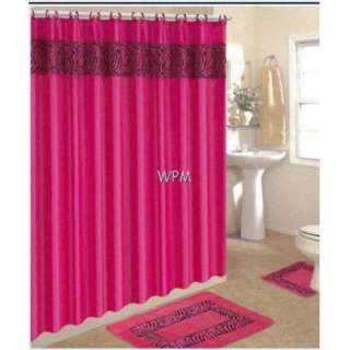 19pc Bath Accessory Set pink zebra bathroom rugs & shower curtain 
