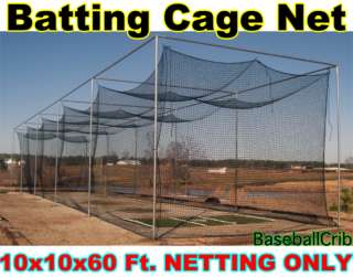Baseball Softball Batting Cage Nylon Netting 10x10x60  
