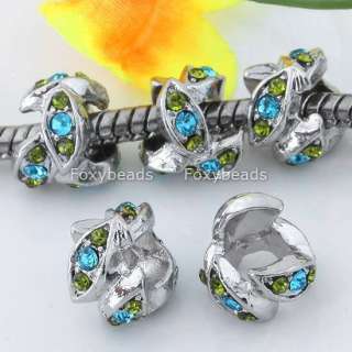 5Pc Blue*Green Crystal Flower Bead Fit Charm Bracelet  