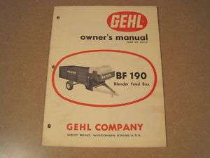 Gehl 190 blender feed box kart owners parts manual  