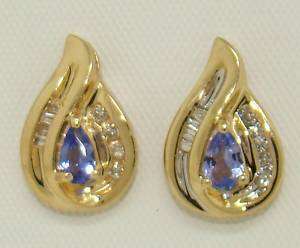 Blue Teardrop Tanzanite & Diamond Earrings 14kt  