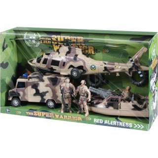 Kids Warrior Vehicle Playset CE Certified Toy Helicopter Boat Truck 