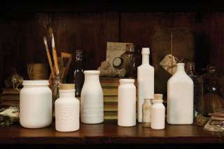 Set/7 White Bone China Apothecary Jars Vintage Inspired Display 