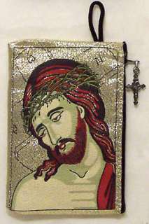 JESUS TAPESTRY PURSE ZIPPERED ROSARY CASE + BOOKMARK  