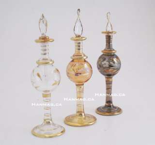 One Exquisite Egyptian Glass Perfume Bottle + 24K Gold  