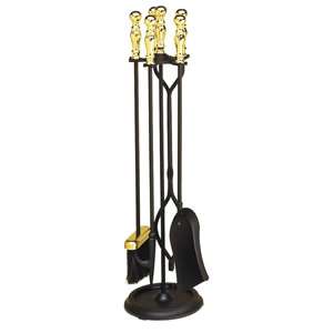 Black & Brass Plated 4 Pc   Tool Fireplace Toolset  