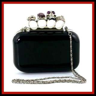Skull Brass Knuckle Ring Purple Jewelled Jeweled Clutch Purse Handbag 