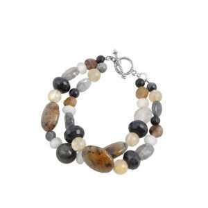    Barse Sterling Silver Natural Stone Double Strand Bracelet Jewelry