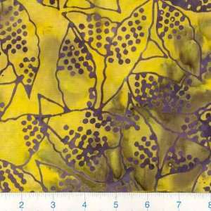  45 Wide Wax Batik Leaves Yellow/Purple Fabric By The 