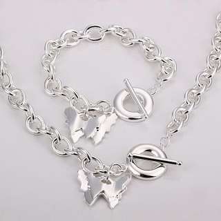 Silver EP Fancy Double Butterfly TO Necklace&Bracelet  