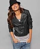    Steve Madden Jacket, Faux Leather Motorcycle with Knit Hood 