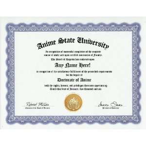  Anime Degree Custom Gag Diploma Doctorate Certificate 