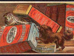 1800s Cat Dog Fight Libby McNeill Canned Beef Meat tin  