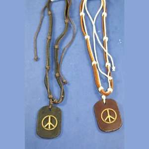  Peace Sign Leather Pendant Necklace 