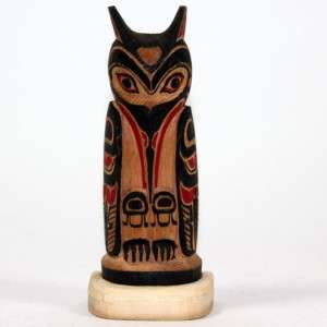   Coast Hand Carved Reproduction Raven Red Cedar Mini Totem Pole  