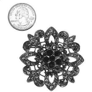  Hematite Tone Black Crystal Flower Brooch Pin Jewelry