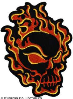 FLAMING SKULL iron on embroidered PATCH EVIL FIRE FLAME  