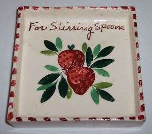 BAUER POTTERY STRAWBERRY DECORATED SQUARE SPOON REST  