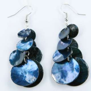 NAVY GOURD MOTHER OF PEARL CHAIN EARRINGS E134B  