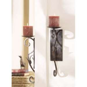 Set of 2 Iron Candle Wall Sconces Rustic Antique Rust 