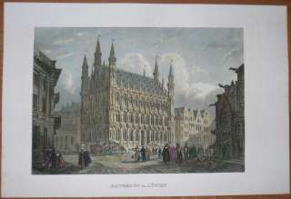 1863 Meyer print CITY HALL IN LOUVAIN LEUVEN, BELGIUM  