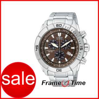 Citizen Mens Eco Drive WR100 Sport Chronograph Brown Dial AT0810 55X 