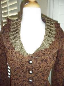 The Pyramid Collection Chic Brown Brocade Jacket w/Gold Lace Size 