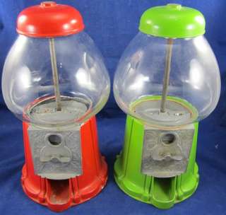 Vintage GUMBALL PEANUT MACHINES Coin Operated Red Green Gum Vending 