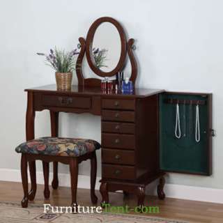 Heirloom Cherry Jewelry Armoire Vanity Set with Mirror and Bench 