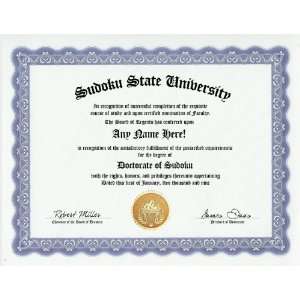  Sudoku Degree Custom Gag Diploma Doctorate Certificate 