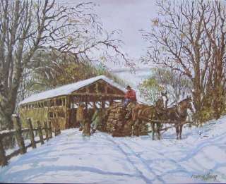 Harland Young COVERED BRIDGE IN WINTER 60s Print  