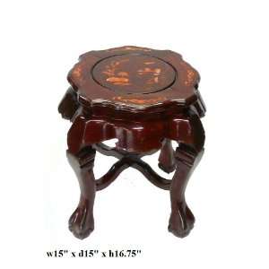  Chinese Rosewood Shell Inlay Stool Ottoman Side Table 