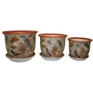  Porcelain pots / planters set of 3   hand painted gold 