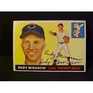 Rudy Minarcin Cincinnati Redlegs #174 1955 Topps Autographed Baseball 