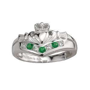    Sterling Silver Claddagh Wishbone Emerald & Cz Ring Jewelry